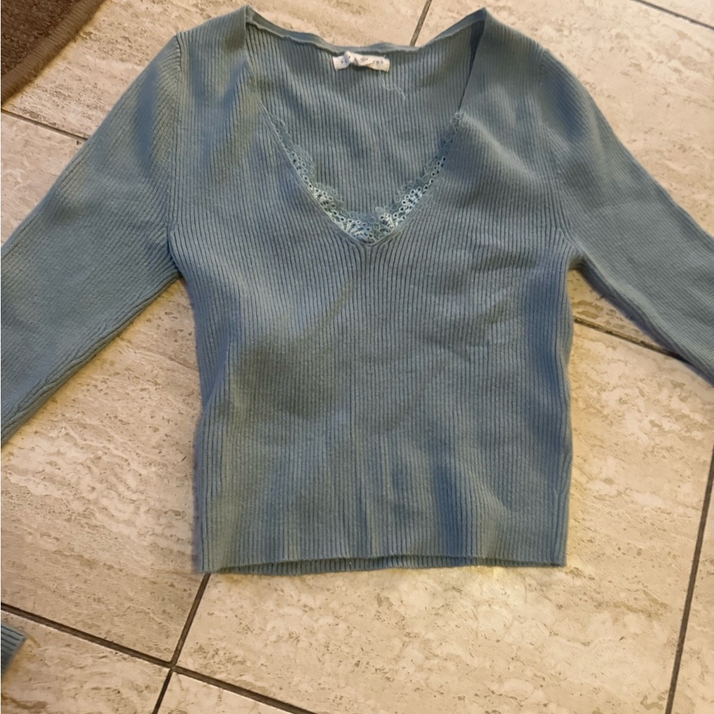 Blue V-Neck Women's Sweater